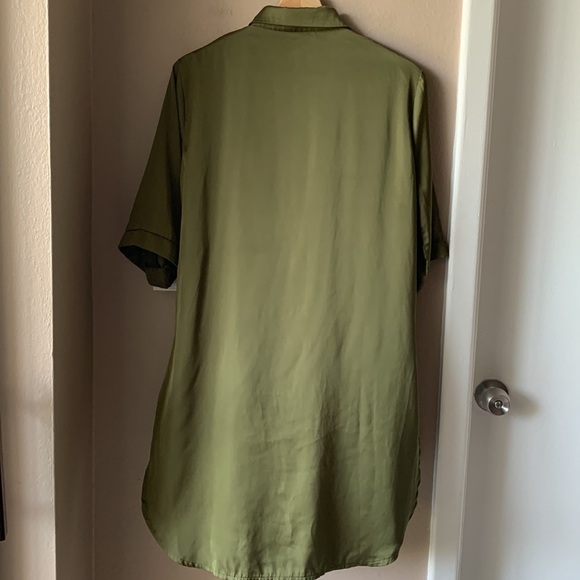 EKOUAER Olive Green Elbow Sleeve Button Down Tunic Top - Picture 6 of 7